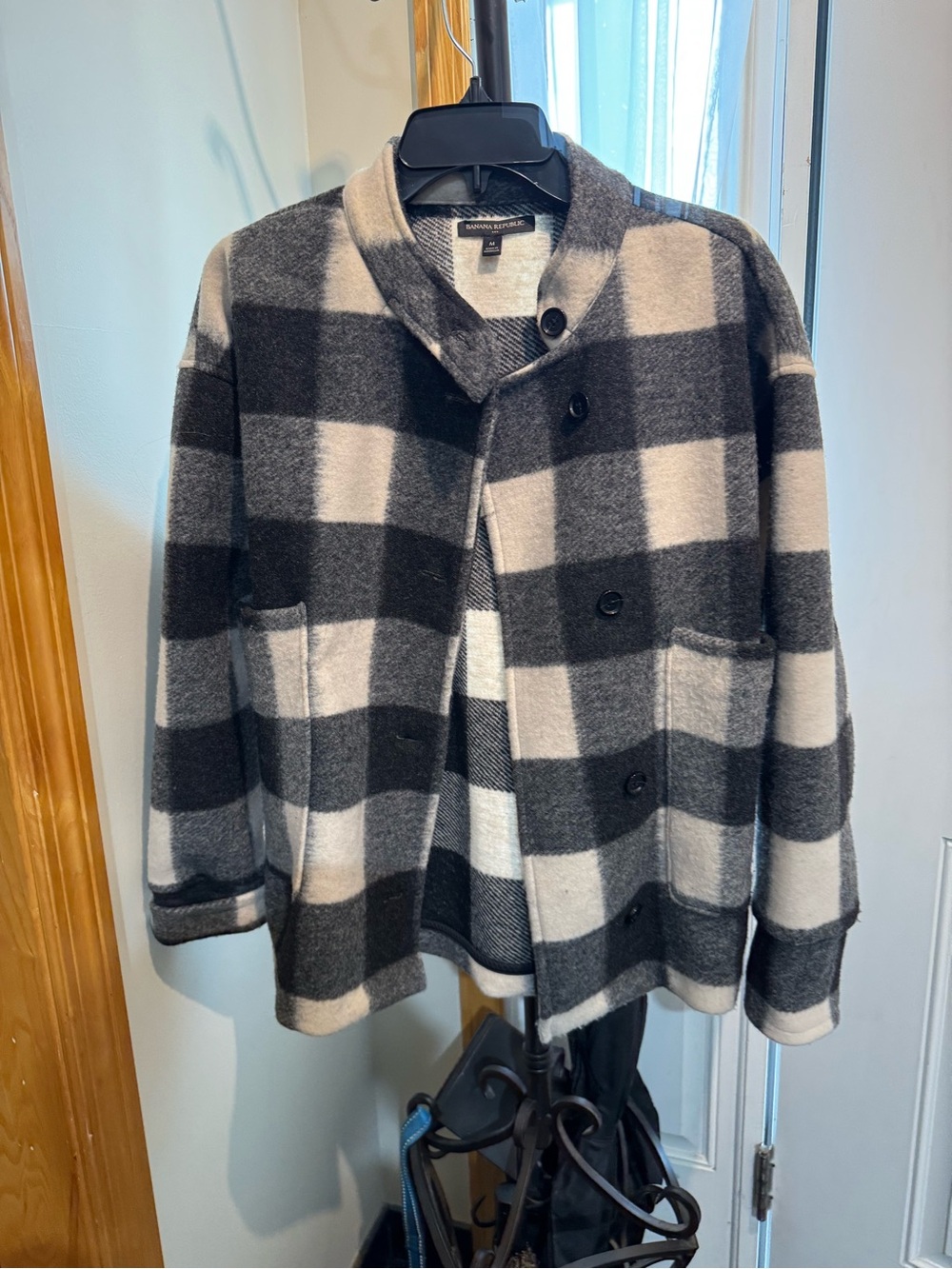 Banana Republic Kids Black and White Plaid Pea Coat